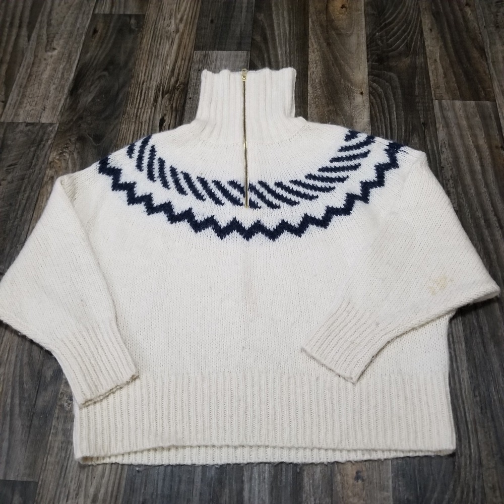 J. Crew Turtleneck Sweater XS/S Oversized Alpaca Blend Preppy (Stained) 1/4 Zip